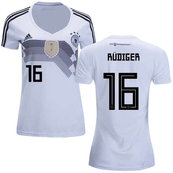 Women's Germany #16 Rudiger White Home Soccer Country Jersey - Click Image to Close